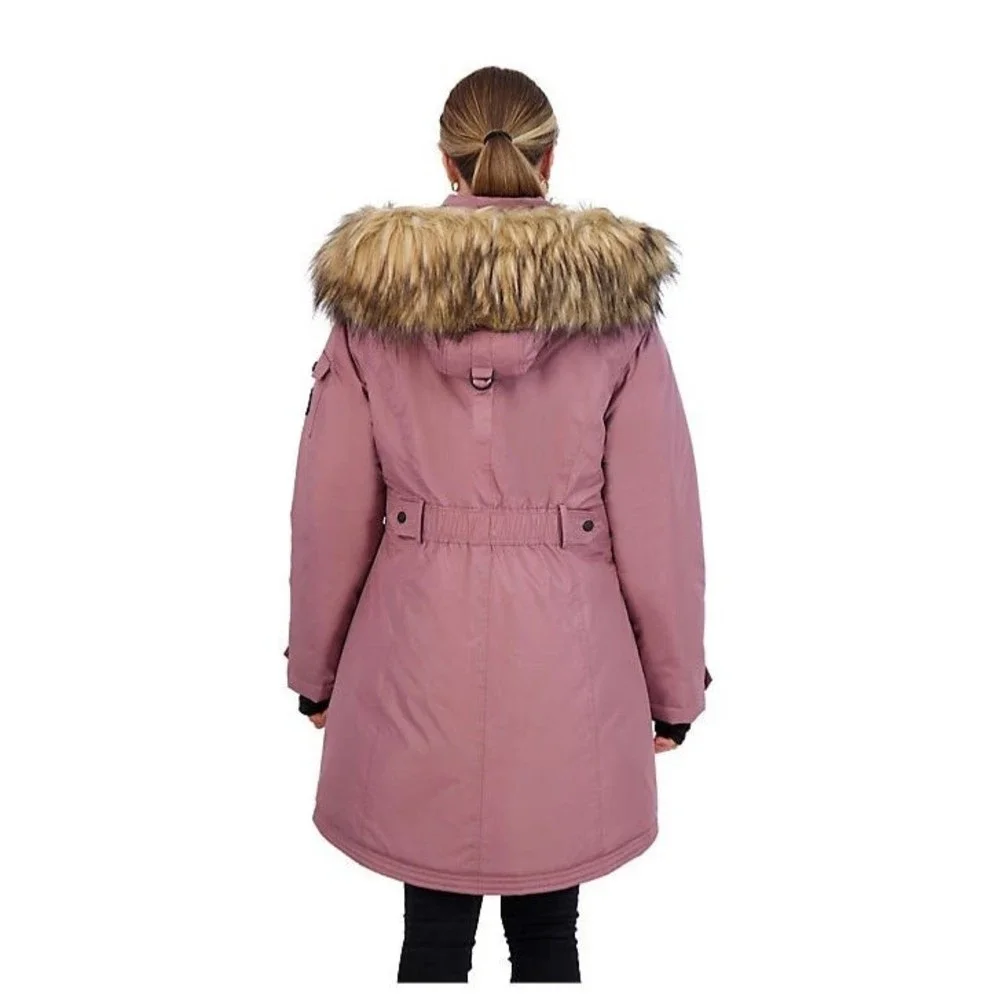 Junior's madden girl faux fur hooded parka coat jacket size Small black D6 - Picture 2 of 4